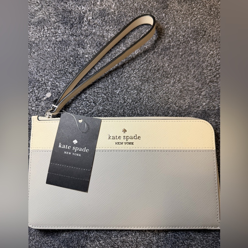 Kate Spade Women's Lucy Bicolor Medium L Zip Wristlet (Platinum Grey Multi) NWT